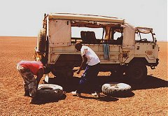 ‘Field fixing’ one of many flat tires.
